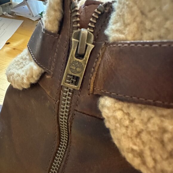 Timberland Glancy Teddy Fleece Boots Womens 9 Brown Leather Fold Down Block Heel - Picture 7 of 8